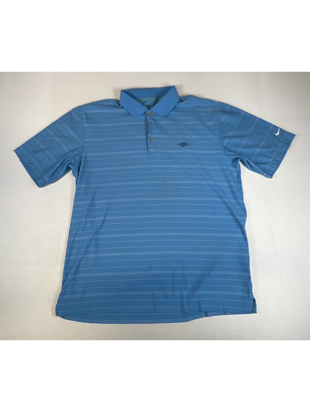 Vintage Nike Golf Men M Blue White Striped Dri-FIT Short Sleeve Polo Shirt Logo